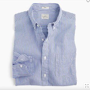 J Crew Cotton Seersucker Shirt in Classic Stripe in White and Blue, Size Large